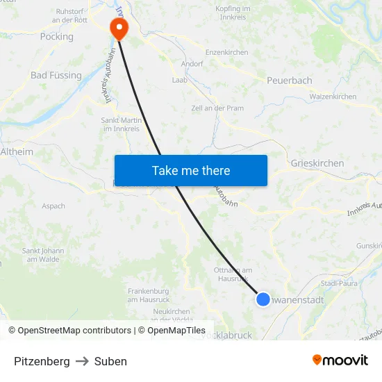 Pitzenberg to Suben map