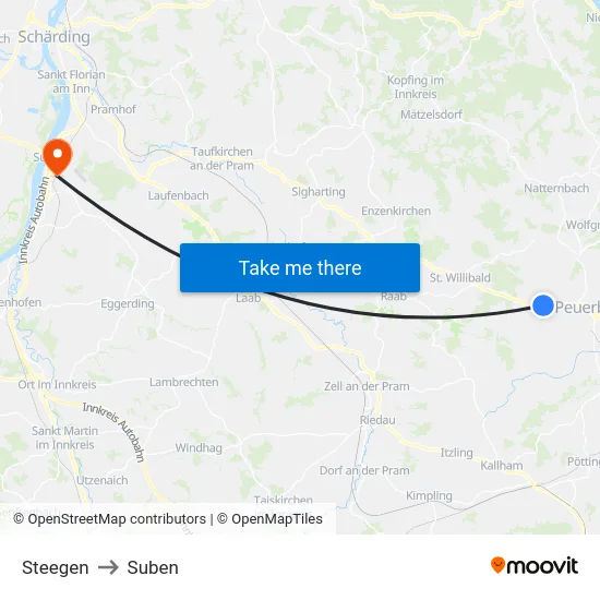 Steegen to Suben map