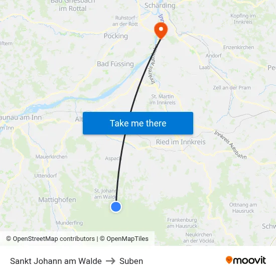 Sankt Johann am Walde to Suben map