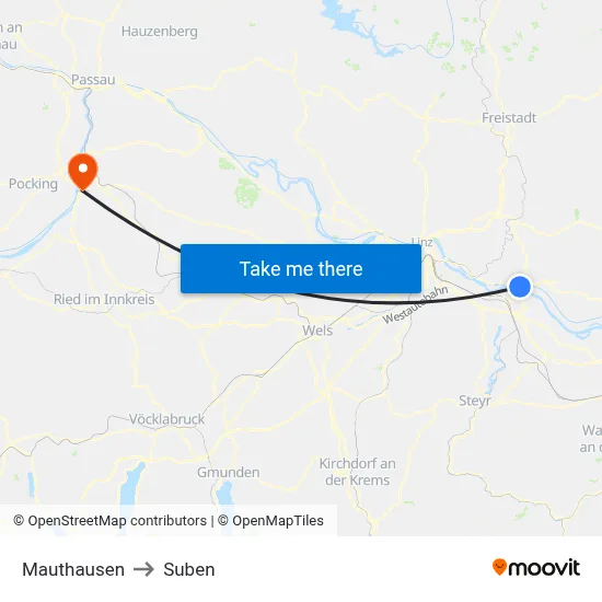 Mauthausen to Suben map