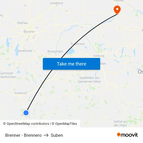 Brenner - Brennero to Suben map
