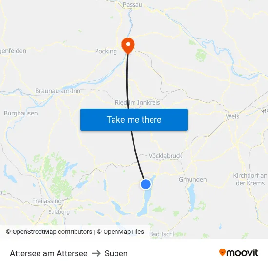 Attersee am Attersee to Suben map