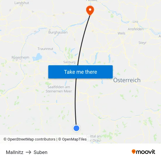 Mallnitz to Suben map