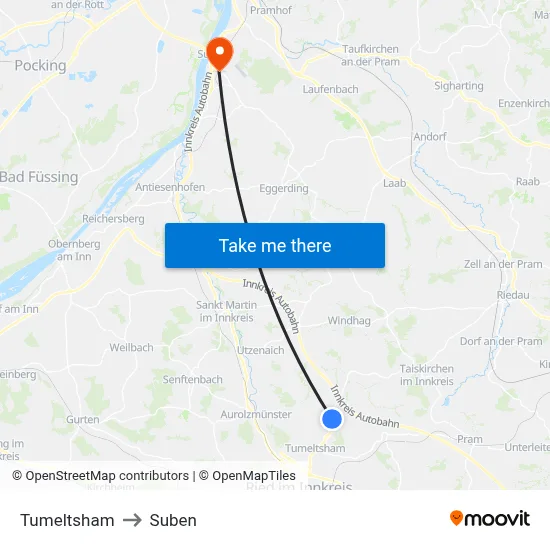 Tumeltsham to Suben map