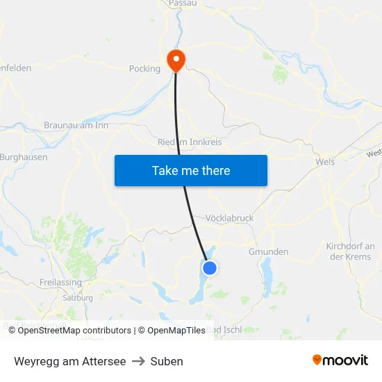 Weyregg am Attersee to Suben map