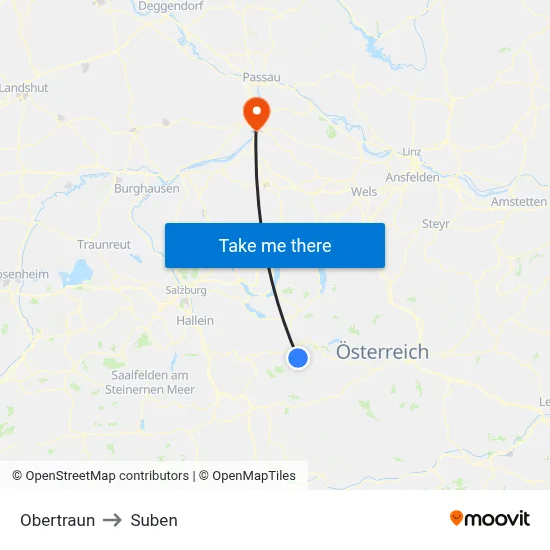 Obertraun to Suben map