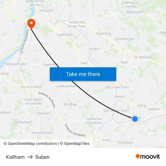 Kallham to Suben map