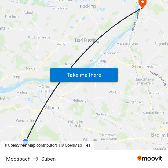 Moosbach to Suben map