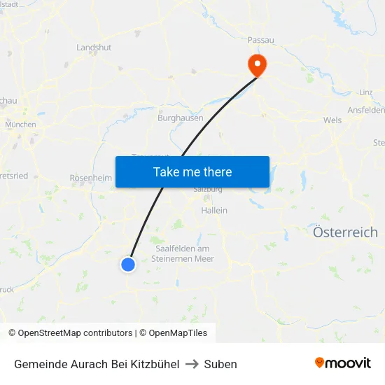 Gemeinde Aurach Bei Kitzbühel to Suben map
