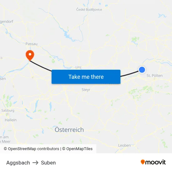 Aggsbach to Suben map