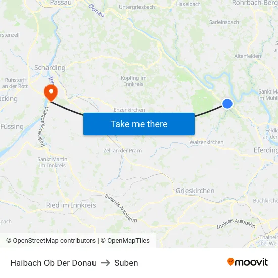 Haibach Ob Der Donau to Suben map