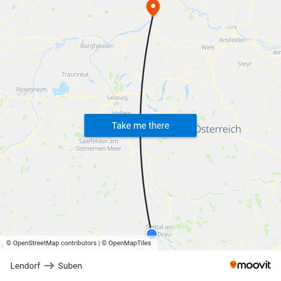Lendorf to Suben map