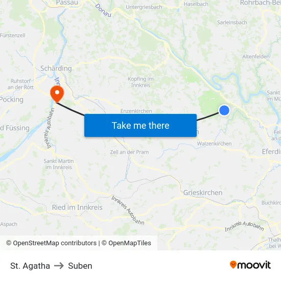 St. Agatha to Suben map
