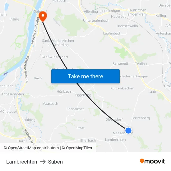Lambrechten to Suben map