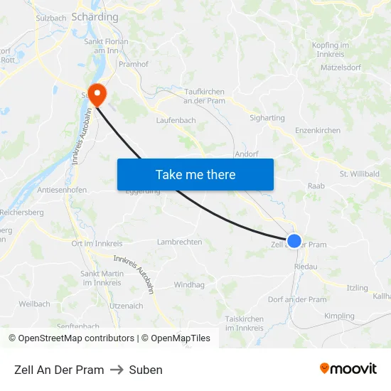 Zell An Der Pram to Suben map