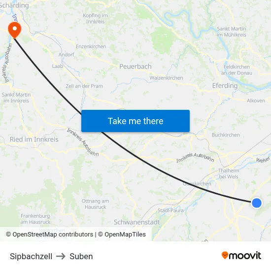 Sipbachzell to Suben map