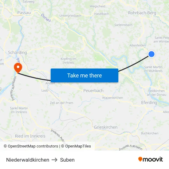 Niederwaldkirchen to Suben map