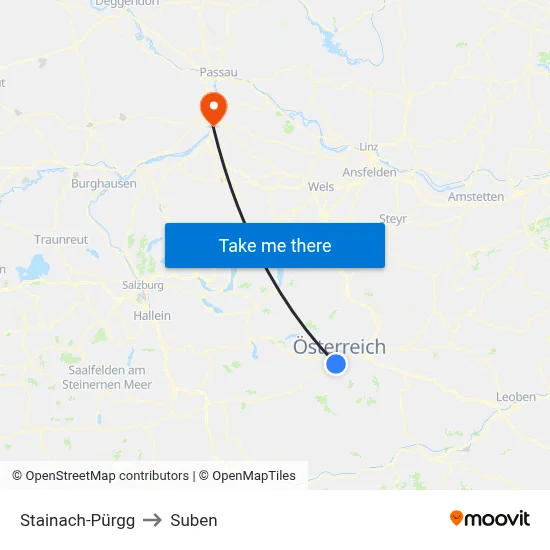 Stainach-Pürgg to Suben map