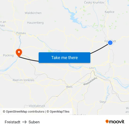 Freistadt to Suben map