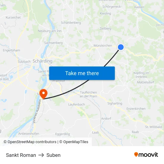 Sankt Roman to Suben map