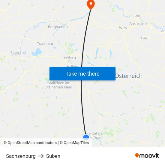 Sachsenburg to Suben map