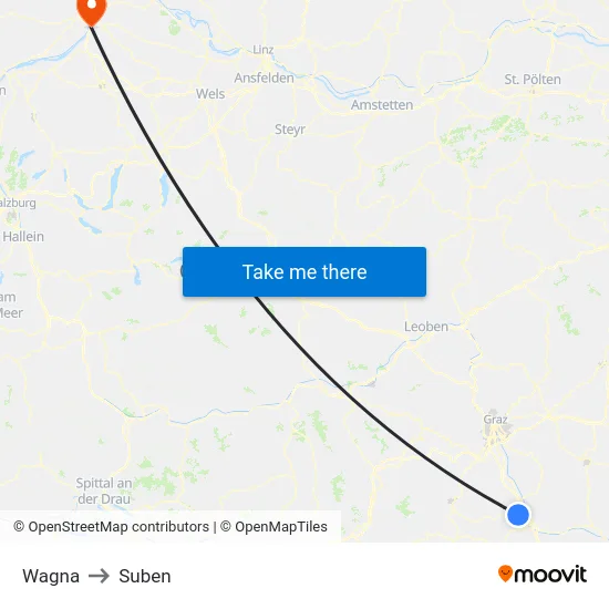 Wagna to Suben map