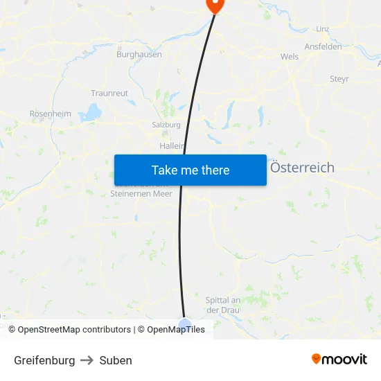 Greifenburg to Suben map