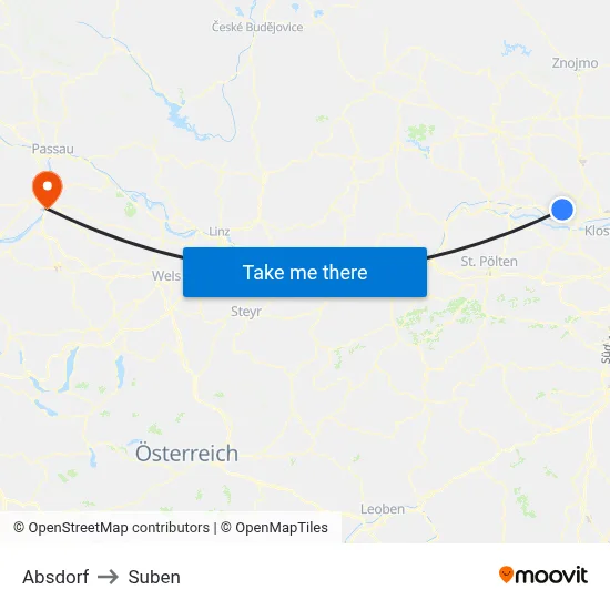 Absdorf to Suben map