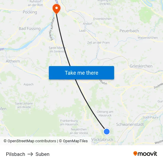 Pilsbach to Suben map