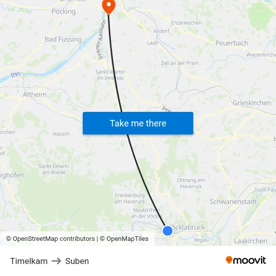 Timelkam to Suben map