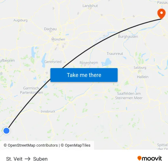 St. Veit to Suben map
