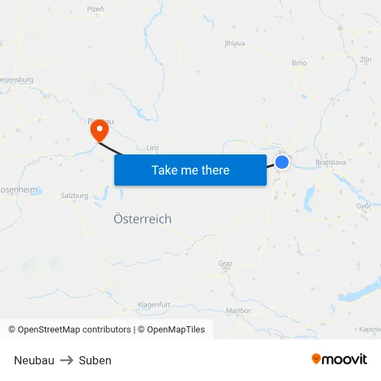 Neubau to Suben map