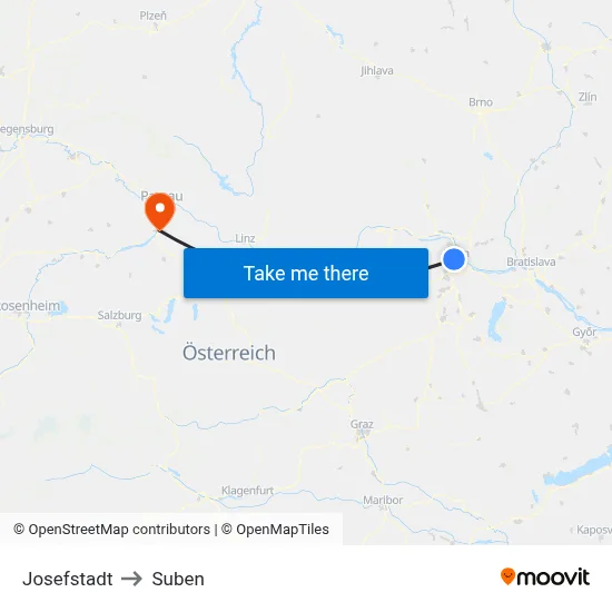Josefstadt to Suben map