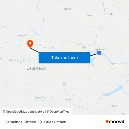 Gemeinde Kittsee to Grieskirchen map