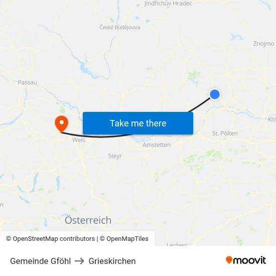 Gemeinde Gföhl to Grieskirchen map