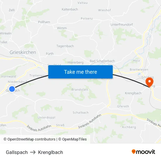 Gallspach to Krenglbach map