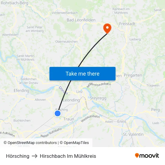Hörsching to Hirschbach Im Mühlkreis map