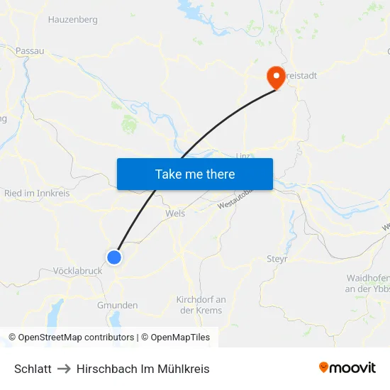 Schlatt to Hirschbach Im Mühlkreis map