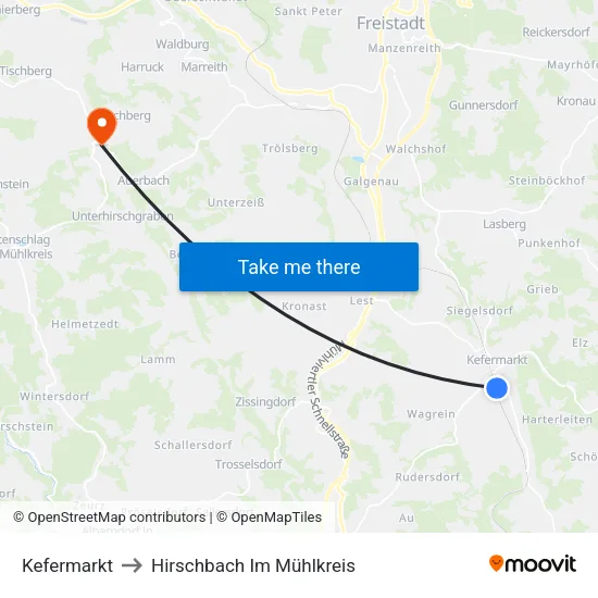 Kefermarkt to Hirschbach Im Mühlkreis map