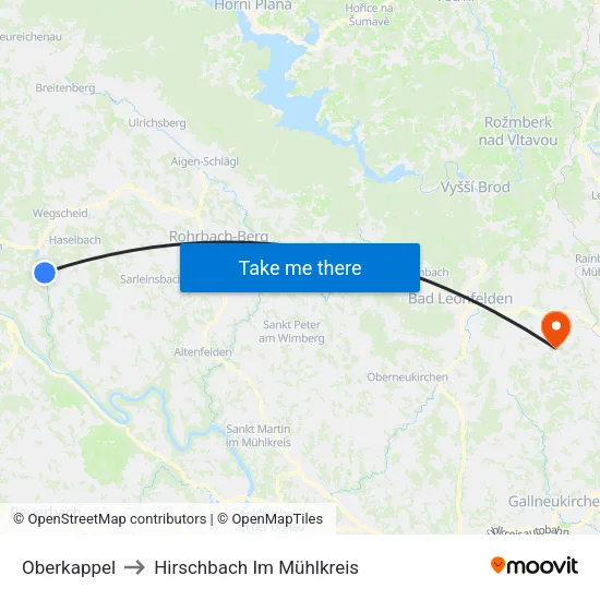 Oberkappel to Hirschbach Im Mühlkreis map