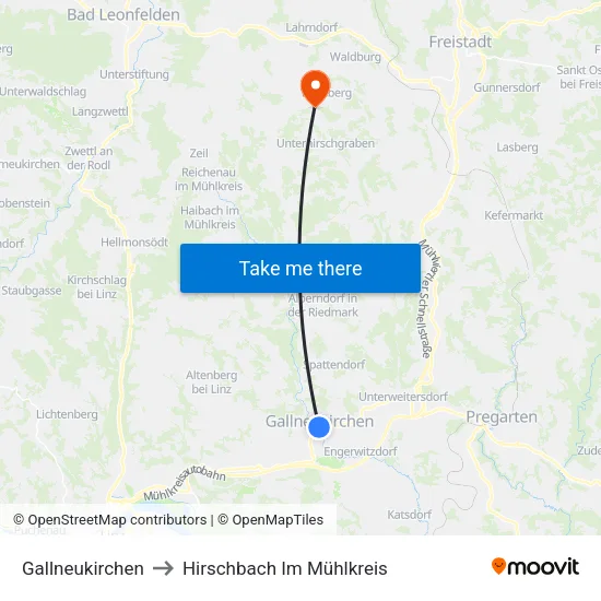 Gallneukirchen to Hirschbach Im Mühlkreis map