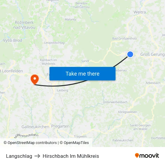 Langschlag to Hirschbach Im Mühlkreis map