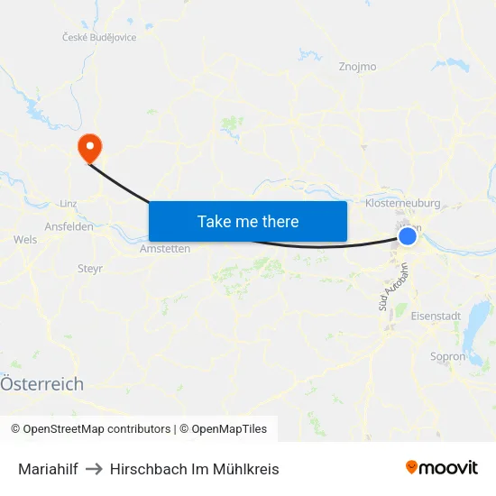 Mariahilf to Hirschbach Im Mühlkreis map