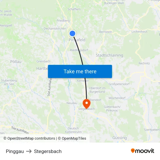 Pinggau to Stegersbach map