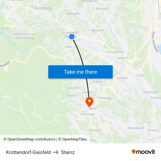 Krottendorf-Gaisfeld to Stainz map