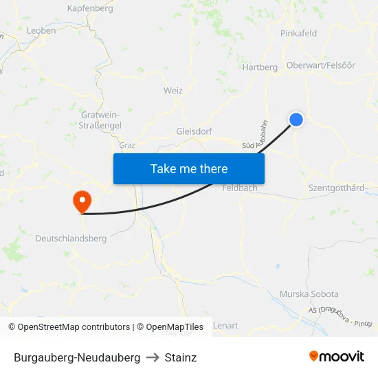 Burgauberg-Neudauberg to Stainz map