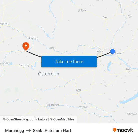 Marchegg to Sankt Peter am Hart map