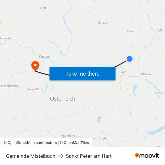 Gemeinde Mistelbach to Sankt Peter am Hart map