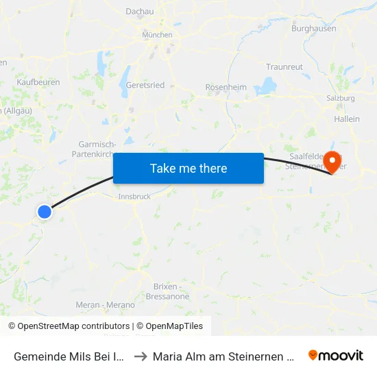 Gemeinde Mils Bei Imst to Maria Alm am Steinernen Meer map