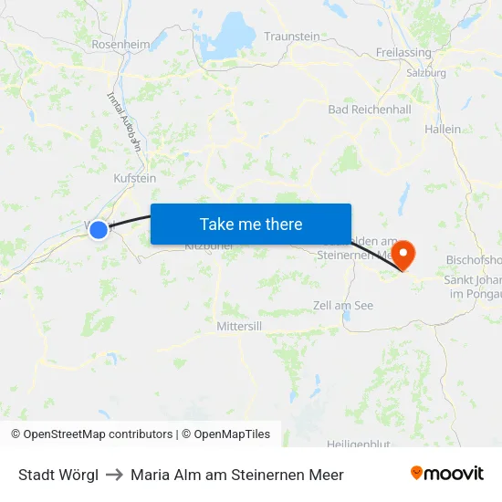 Stadt Wörgl to Maria Alm am Steinernen Meer map